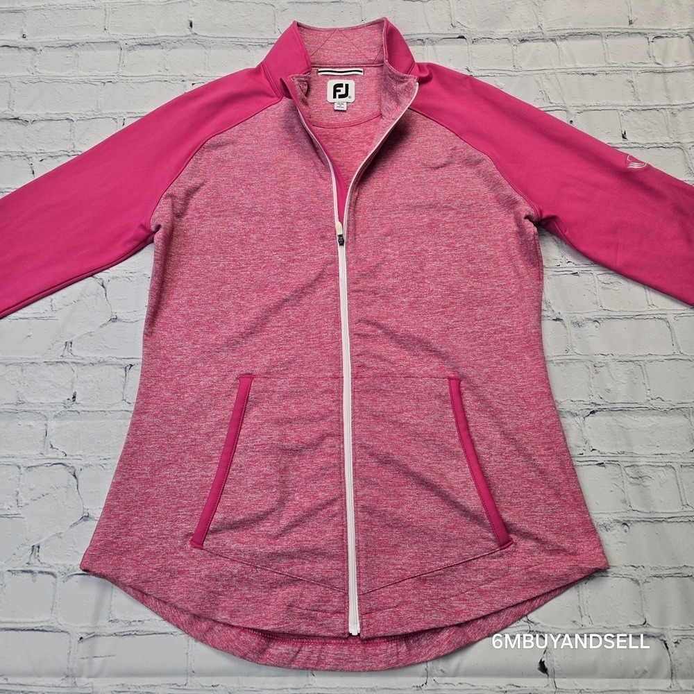 FootJoy Womens Pink Space Dye‎ Full Zip Golf Jacket Mock Neck Thumbholes Size M